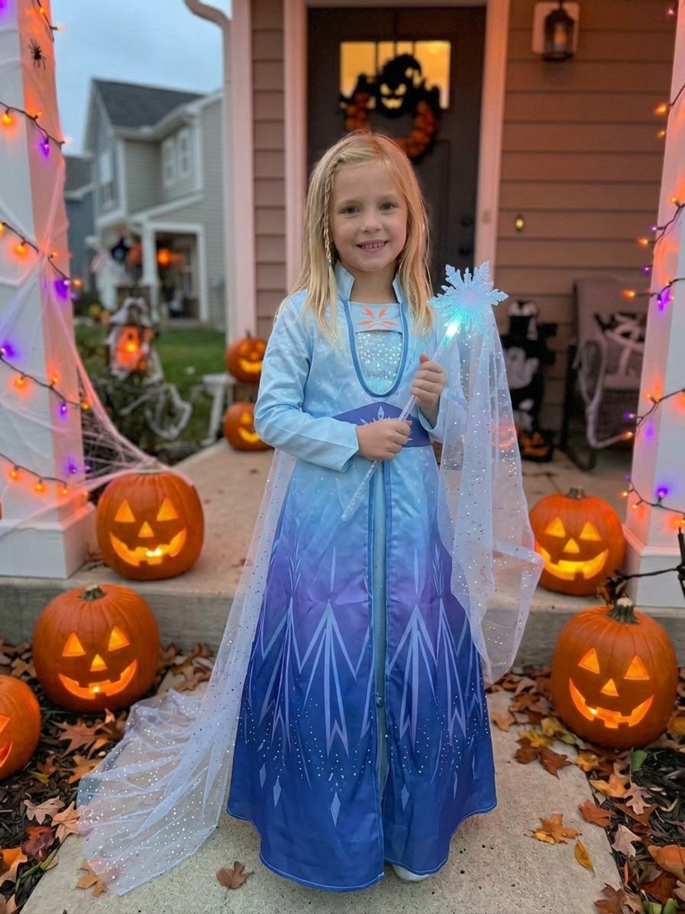 Girls Blue Ice Princess Costume Dress with Sparkle Cape